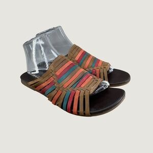 Roan by Bed Stu Woven Leather Slides 9.5 Brown Multi Boho‎ Huarache Sandals